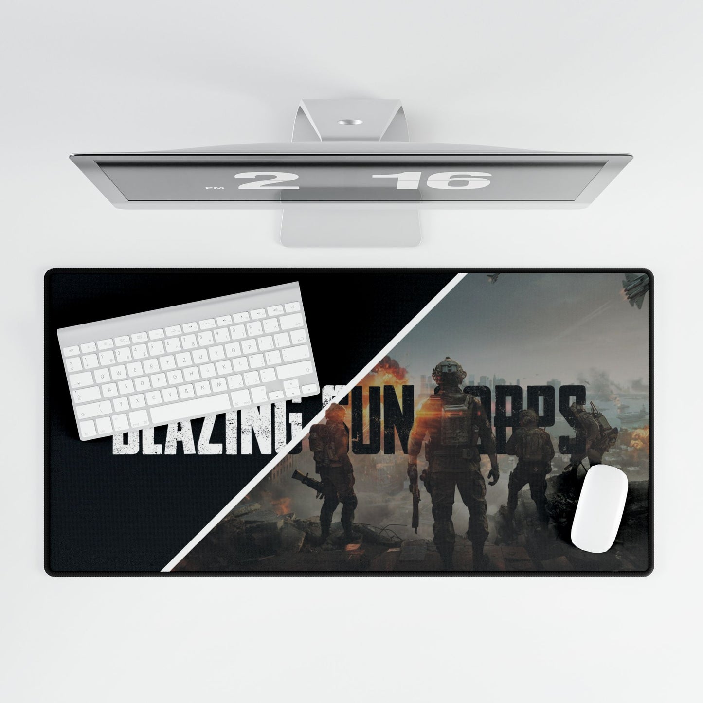 Gaming Desk Mats with Blazing Gun Corps Design, Gamer Gifts, Office Decor, Computer Accessories, Customizable Gaming Gear