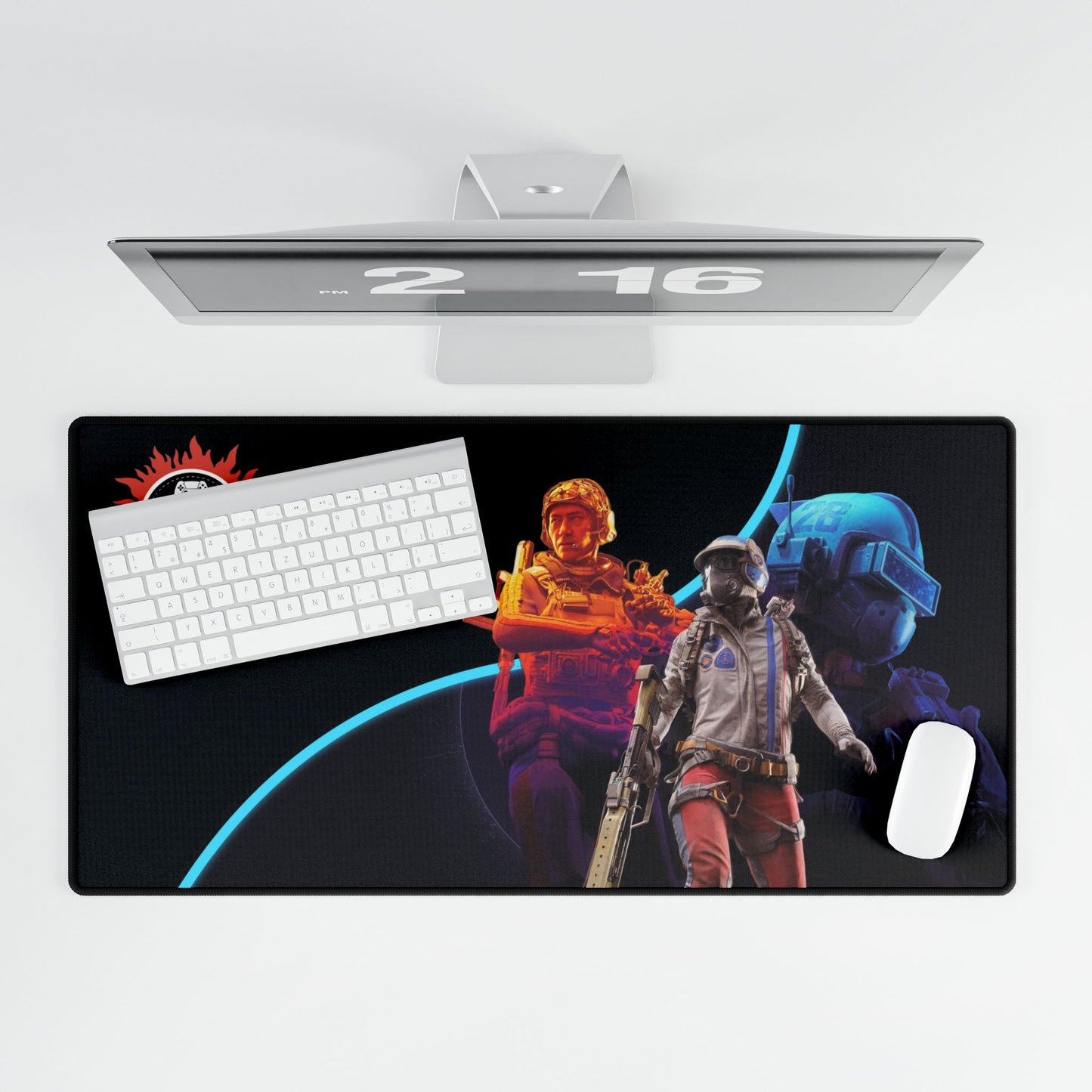 Gaming Desk Mat — Neon Space Soldier RGB Mouse Pad with Blazing Logo
