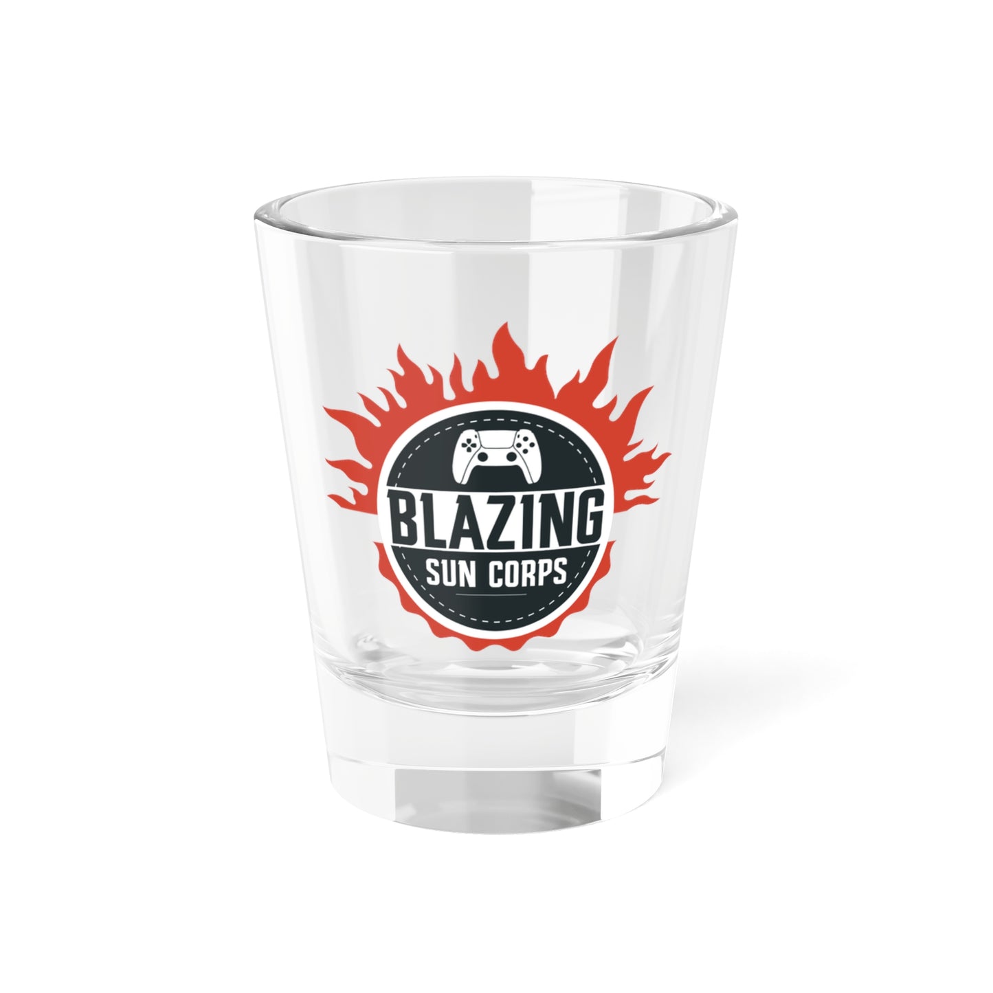 Blazing Sun Corps Shot Glass, Party Favor, Gaming Drinkware, Gift for Gamers, Unique Barware, Entertainment Souvenir