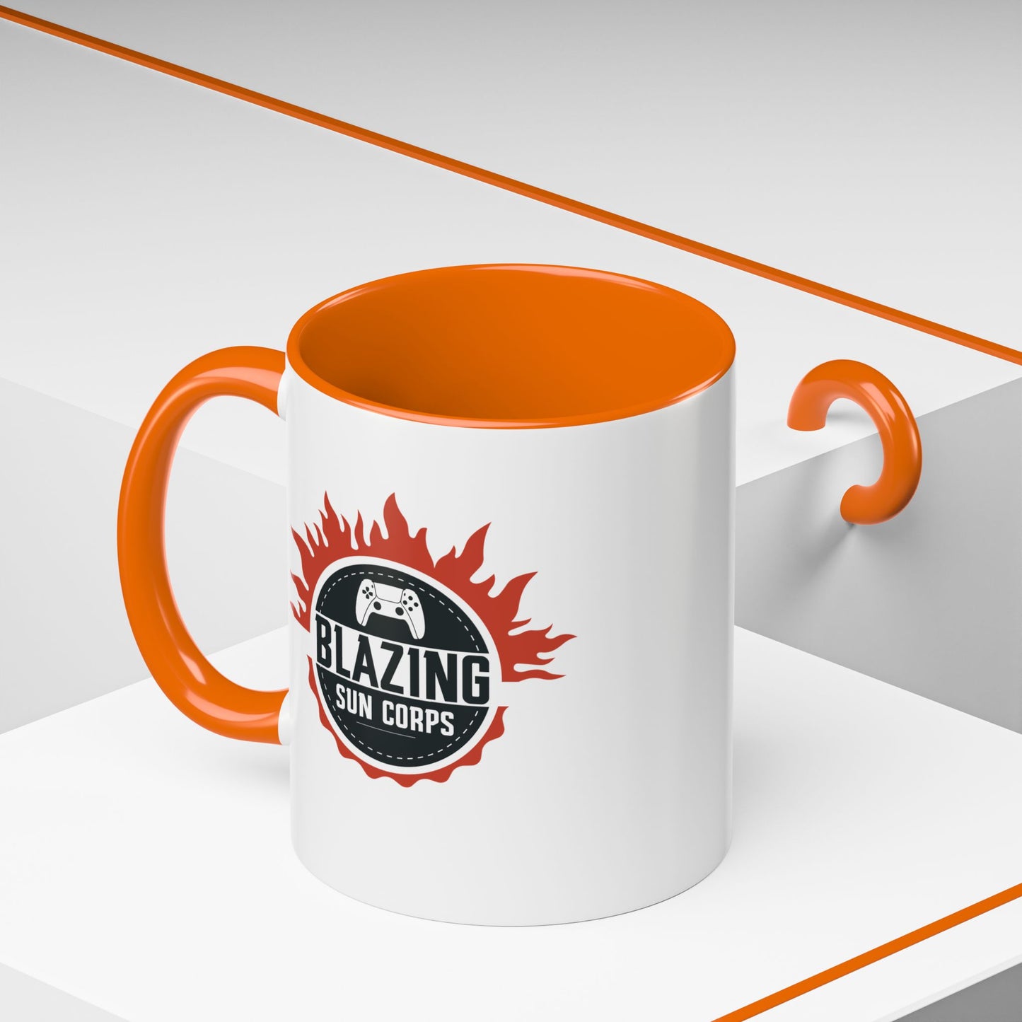 Blazing Sun Corps Accent Coffee Mug – Gamers’ Flame Logo 11/15oz