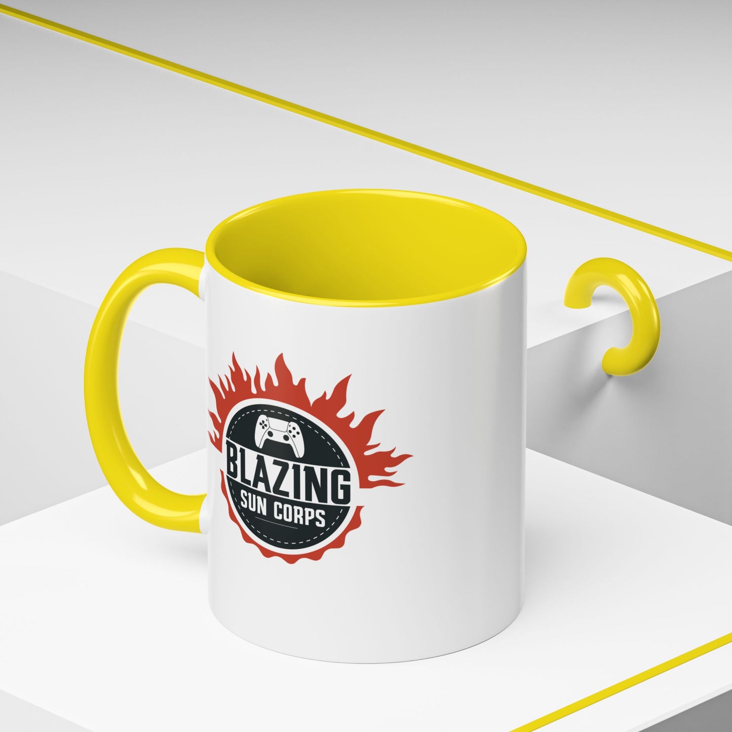Blazing Sun Corps Accent Coffee Mug – Gamers’ Flame Logo 11/15oz