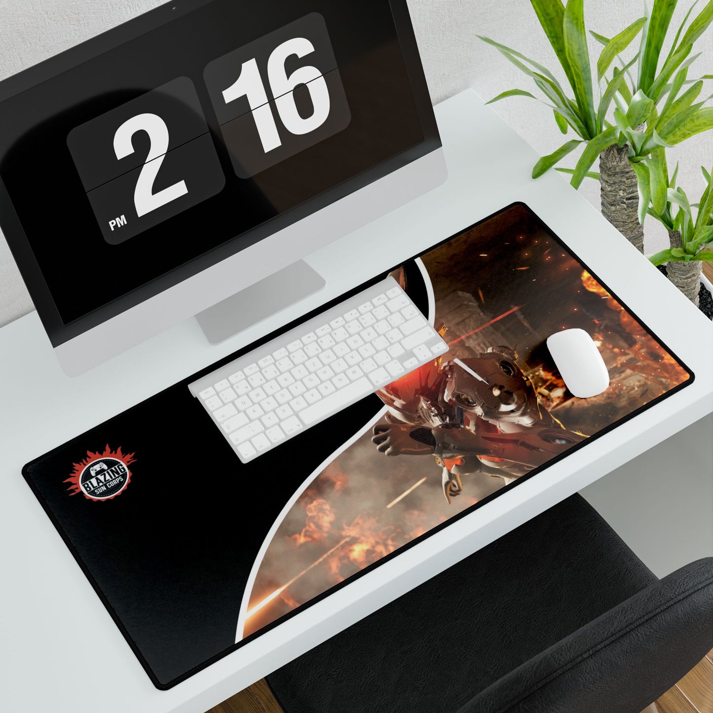 Gaming Desk Mat with Fiery Character Design