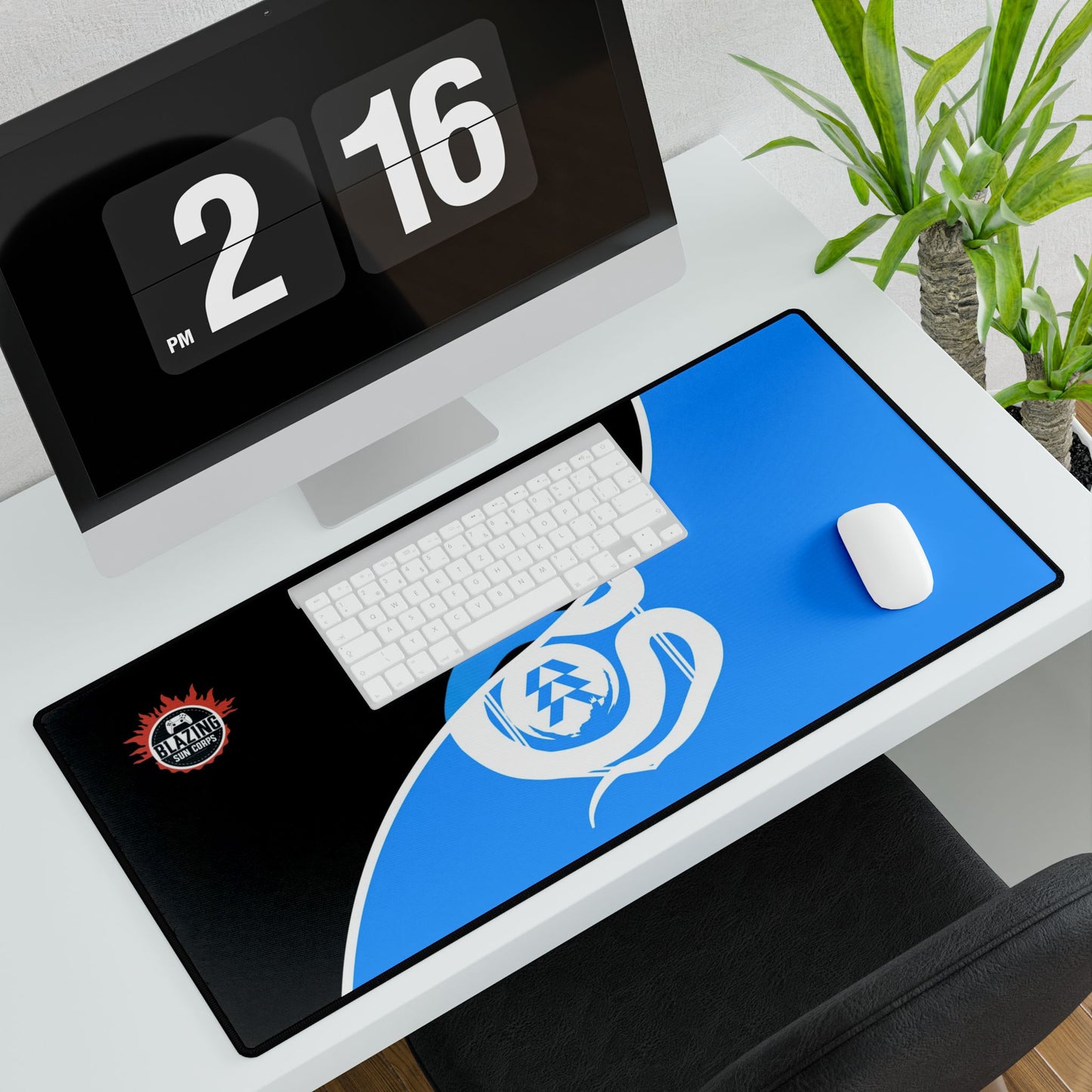 Blue and Black Gaming Desk Mat - Stylish Office Accessory