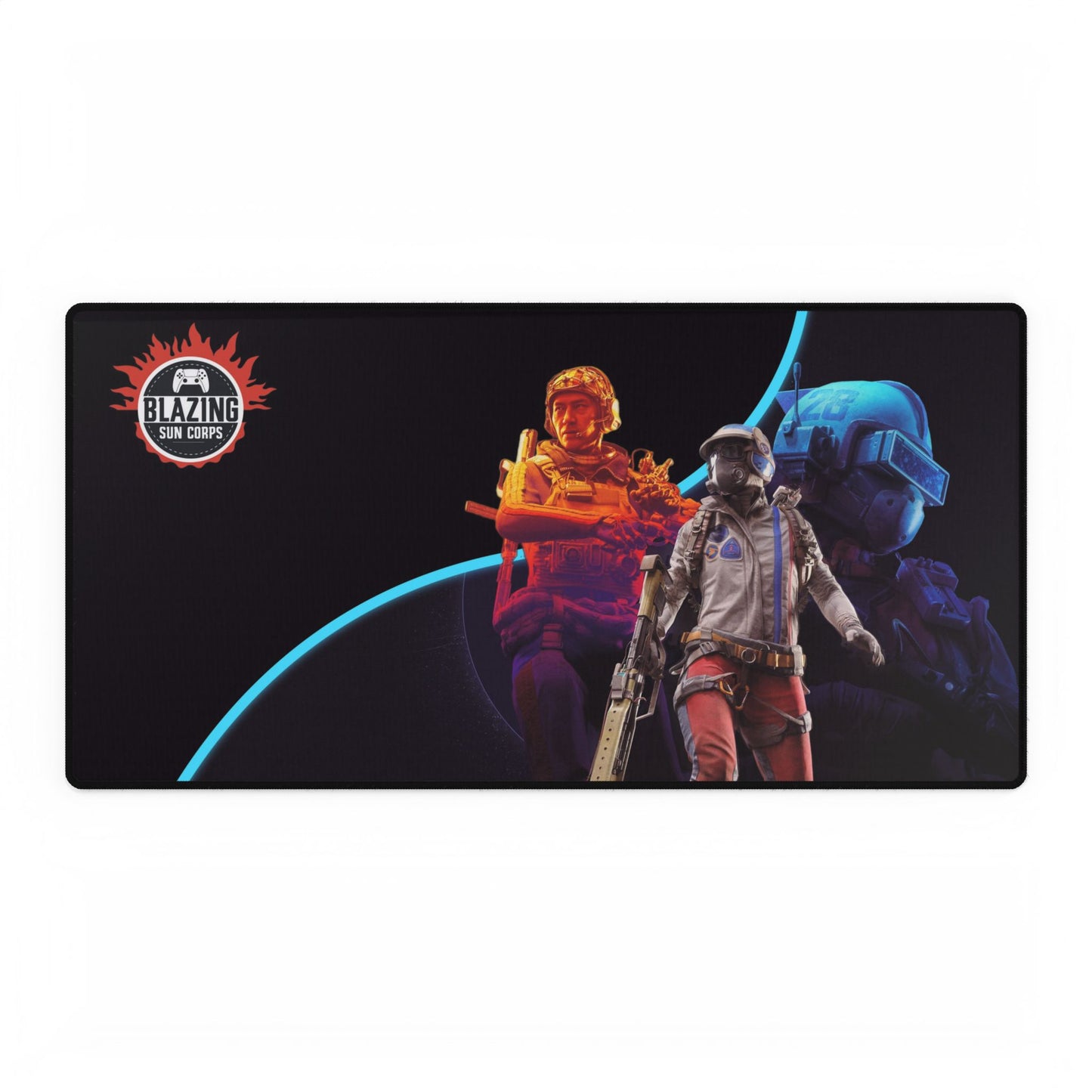 Gaming Desk Mat — Neon Space Soldier RGB Mouse Pad with Blazing Logo