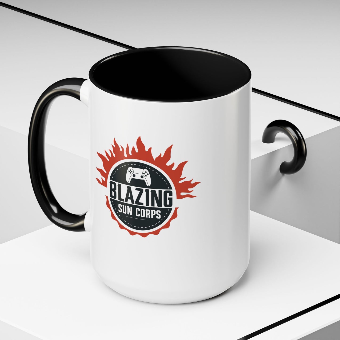 Blazing Sun Corps Accent Coffee Mug – Gamers’ Flame Logo 11/15oz