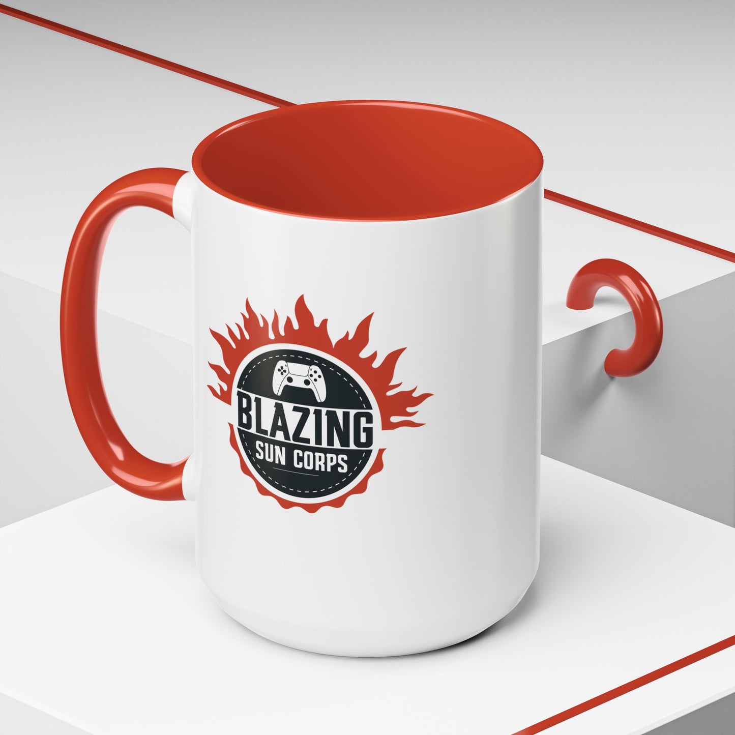 Blazing Sun Corps Accent Coffee Mug – Gamers’ Flame Logo 11/15oz